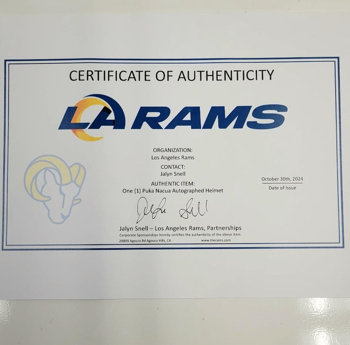 Puka Nacua signed LA Rams Replica Speed Full Size Helmet autograph ~ JSA