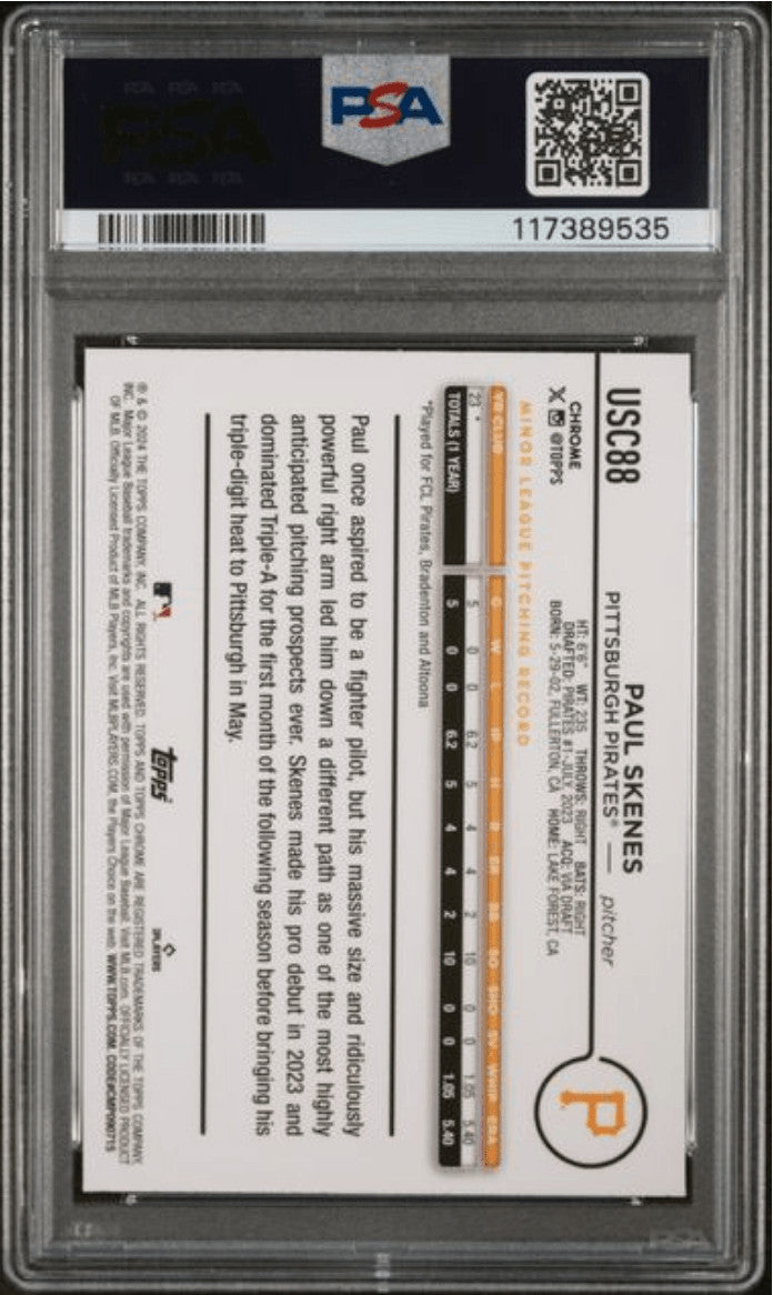 Graded 2024 Topps Chrome Upd Paul Skenes #USC88 Xfractor RC Baseball Card PSA 10