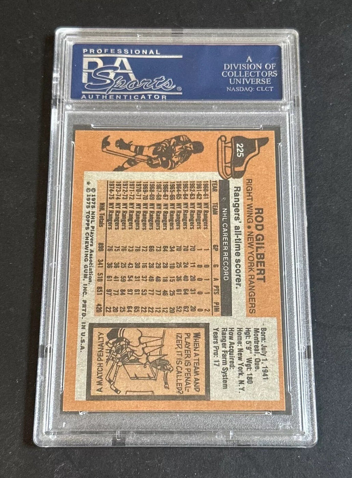 1975 Topps #225 Rod Gilbert Ny Rangers Hof Psa 9 Mint Low Pop Centered Beauty
