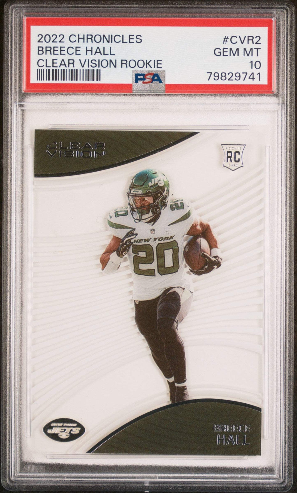 Graded 2022 Chronicles Breece Hall #CVR2 Clear Vision RC Football Card PSA 10