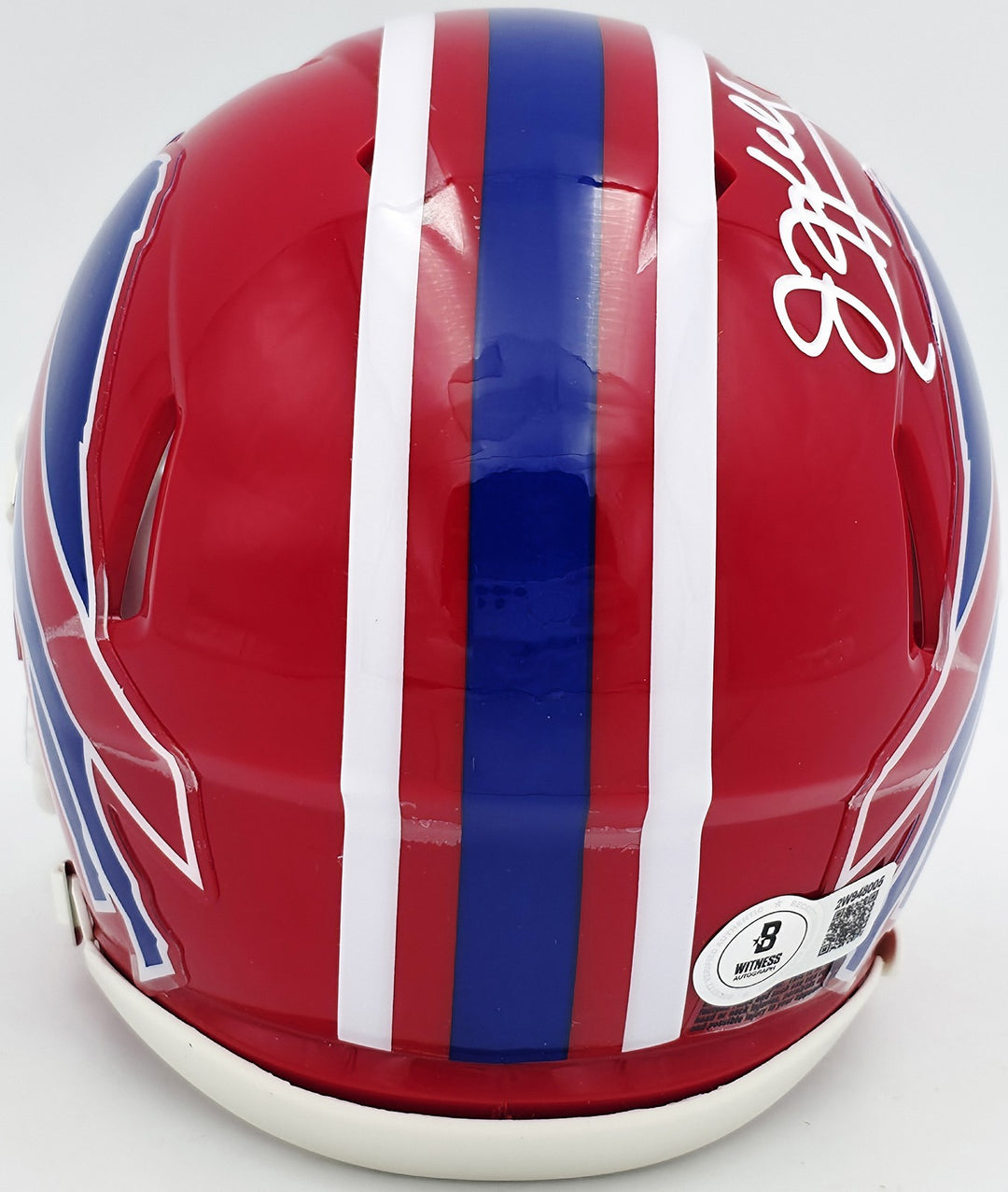 Jim Kelly Auto Signed Bills 1987-01 Throwback Red Speed Mini Helmet Beckett Wit