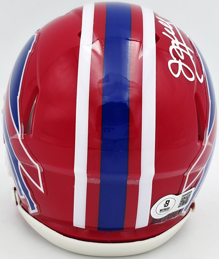 Jim Kelly Auto Signed Bills 1987-01 Throwback Red Speed Mini Helmet Beckett Wit
