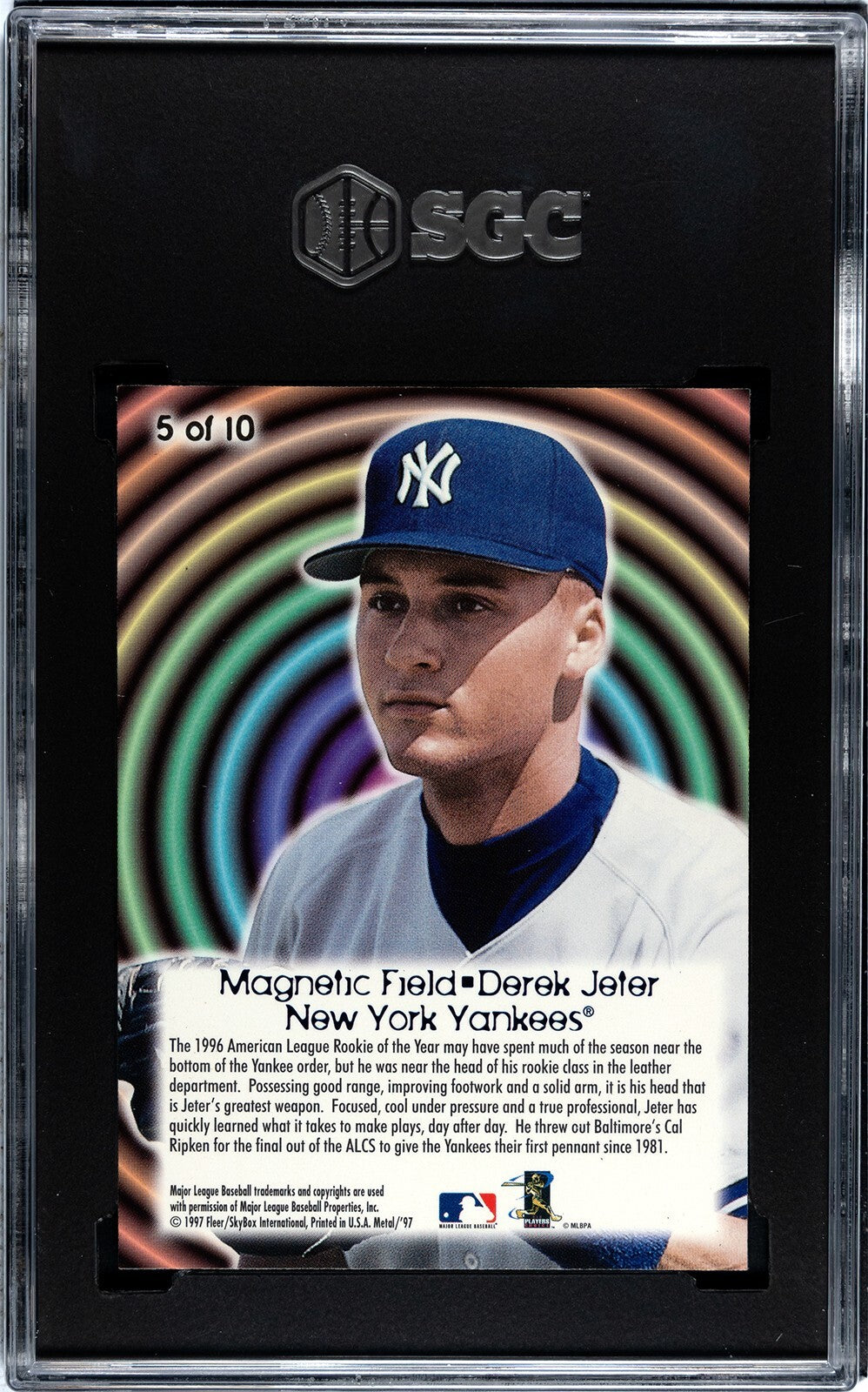 Derek Jeter 1997 Skybox Metal Universe Magnetic Field Card #5- SGC Graded 8.5