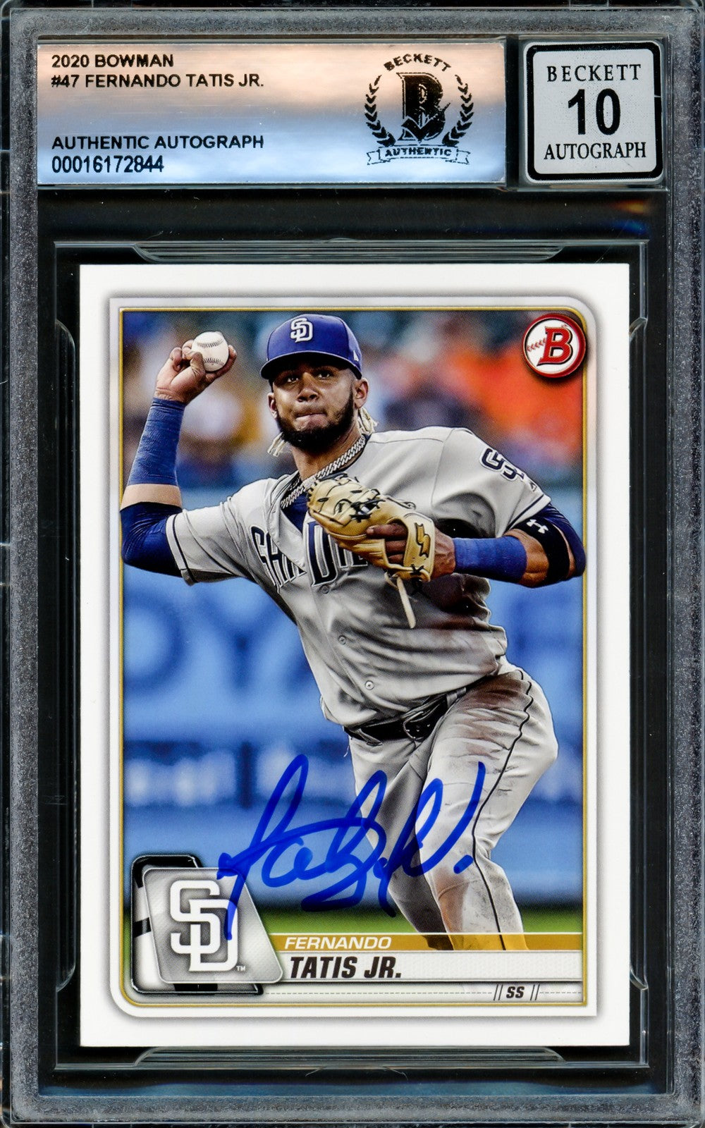 Fernando Tatis Jr. Signed 2020 Bowman Card 47 Padres Auto GM 10 Beckett