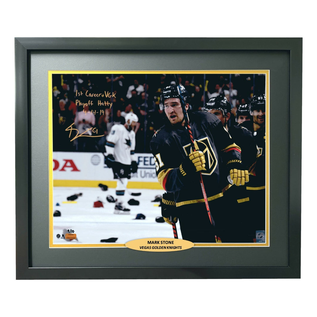 Mark Stone Signed Framed Vegas Knights 16x20 Photo Inscribed "1st Hat" #D/10 COA