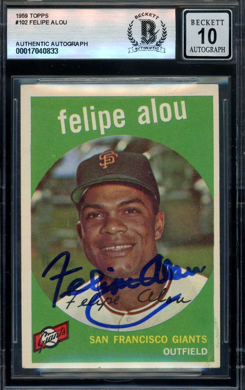 Felipe Alou Gem Mint 10 Beckett BAS Signed 1959 Topps Rookie Autograph