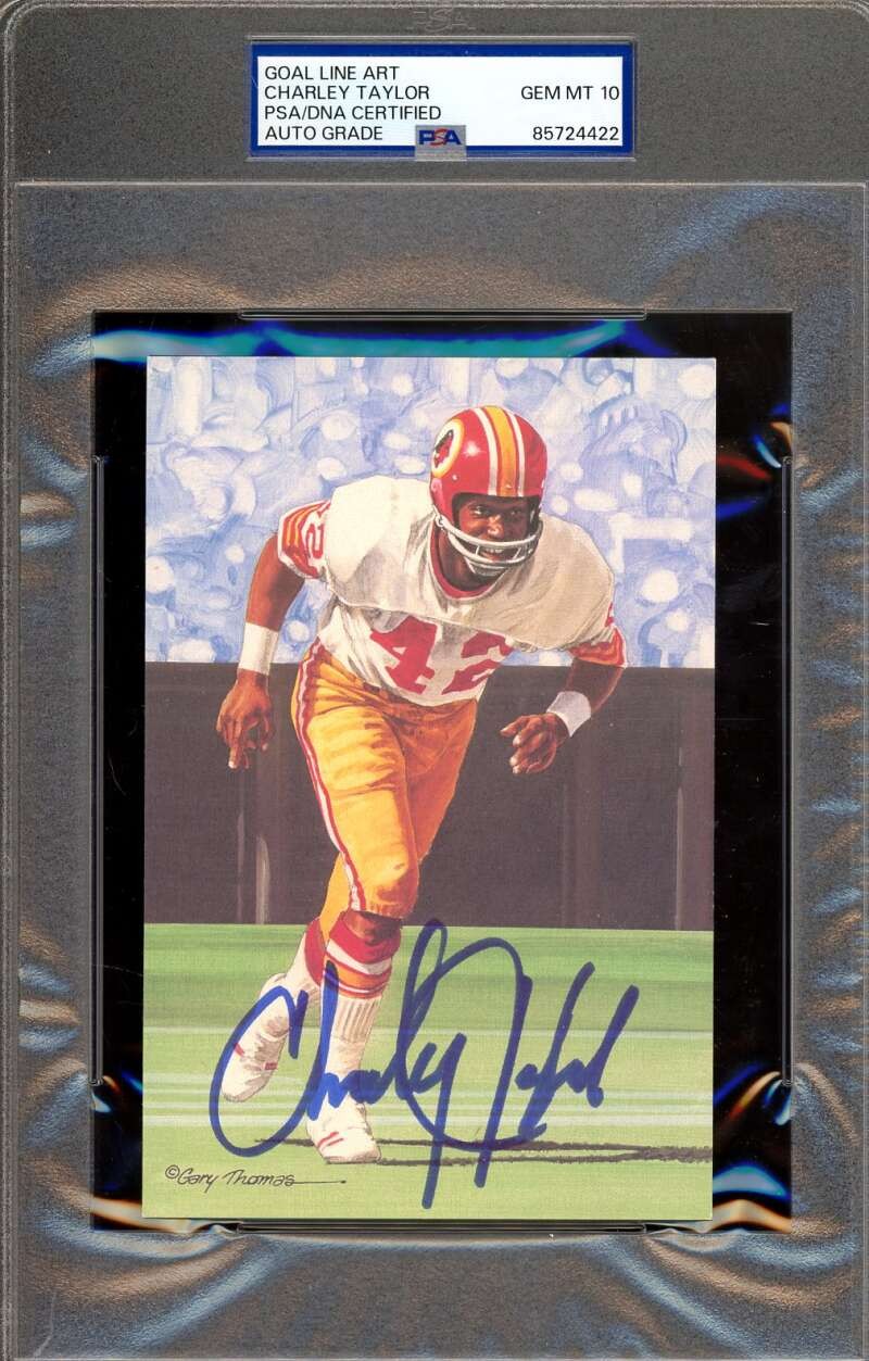 Charley Taylor Gem Mint 10 PSA DNA Signed Goal Line Art Card GLAC Autograph