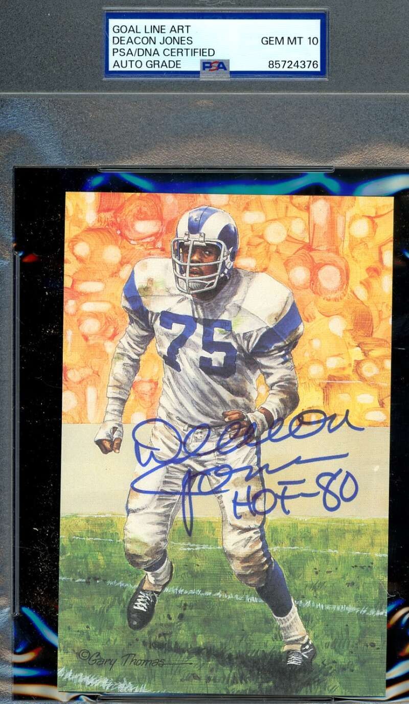 Deacon Jones Gem Mint 10 PSA DNA Signed Goal Line Art Card GLAC Autograph HOF 80