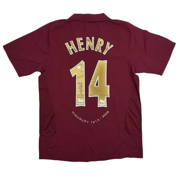 Autographed/Signed Thierry Henry Arsenal Red Soccer Jersey Beckett BAS COA