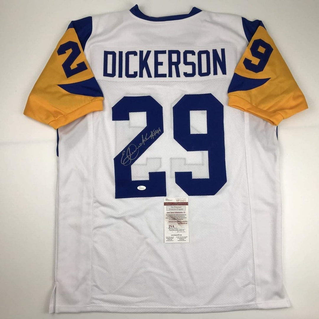 Signed Eric Dickerson HOF 99 Los Angeles LA White Jersey JSA COA