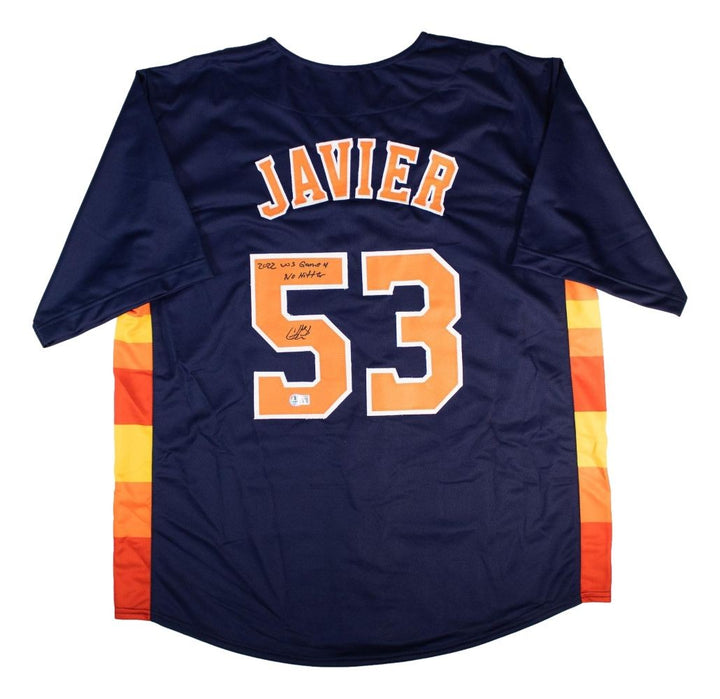 Christian Javier Houston Signed Navy Baseball Jersey Game 4 No Hitter BAS