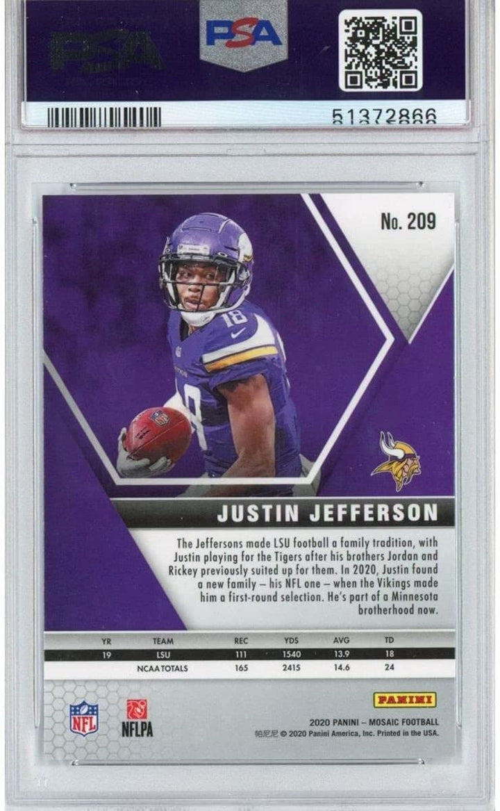 Graded 2020 Panini Mosaic JUSTIN JEFFERSON #209 Rookie RC Card PSA 10