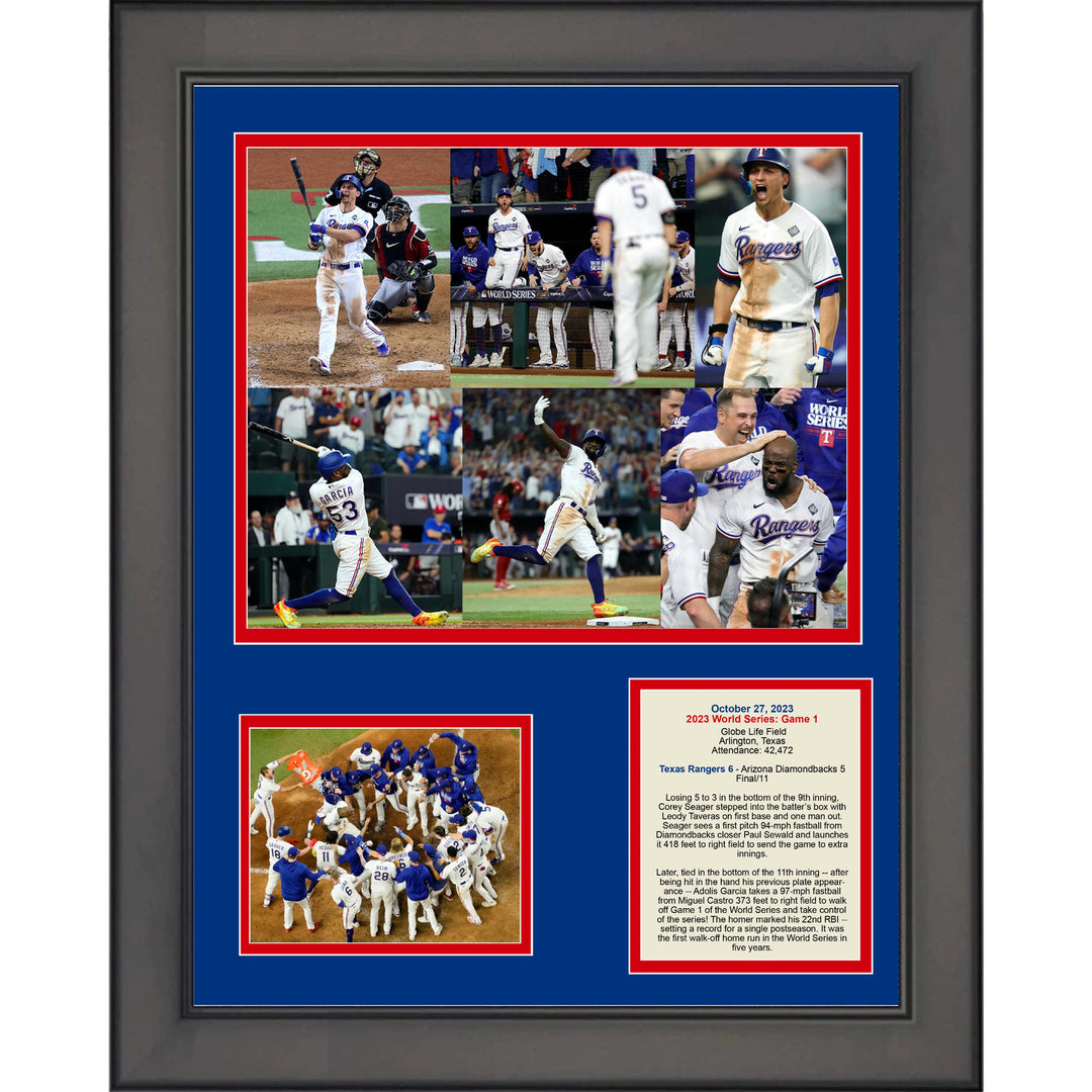 Framed Texas Rangers 2023 World Series Game 1 Seager Garcia 12x15 Photo Collage