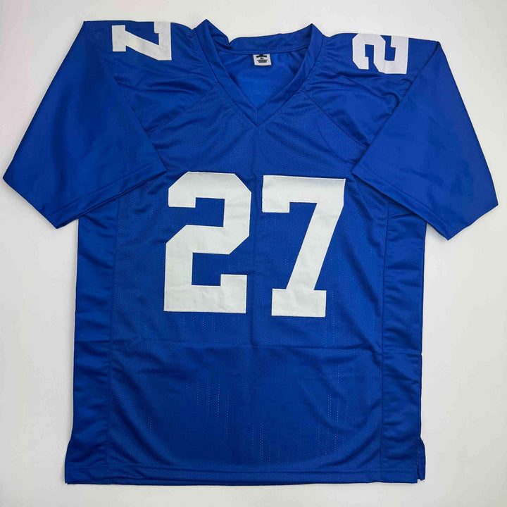 Autographed/Signed Brandon Jacobs New York Blue Jersey Beckett BAS COA