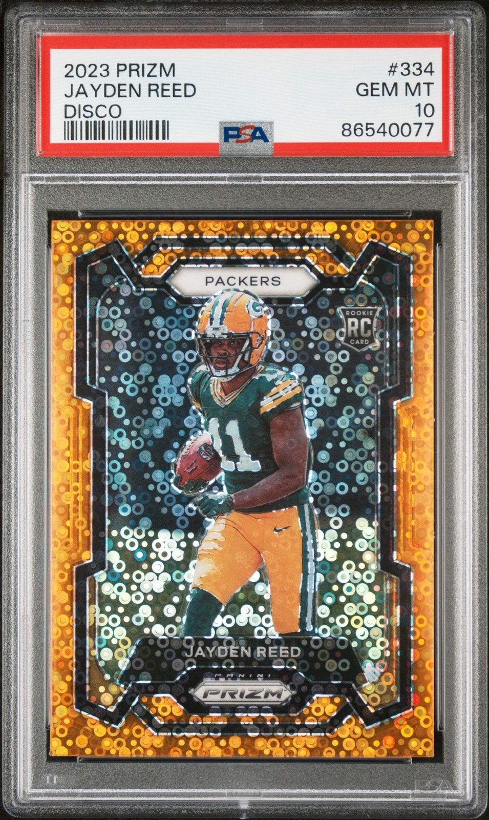 Graded 2023 Panini Prizm Jayden Reed #334 Disco Rookie RC Football Card PSA 10