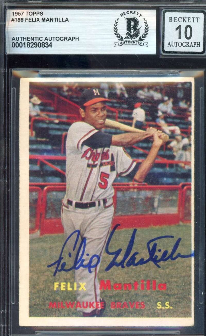 Felix Mantilla Gem Mint 10 Beckett BAS Signed 1957 Topps Rookie Autograph