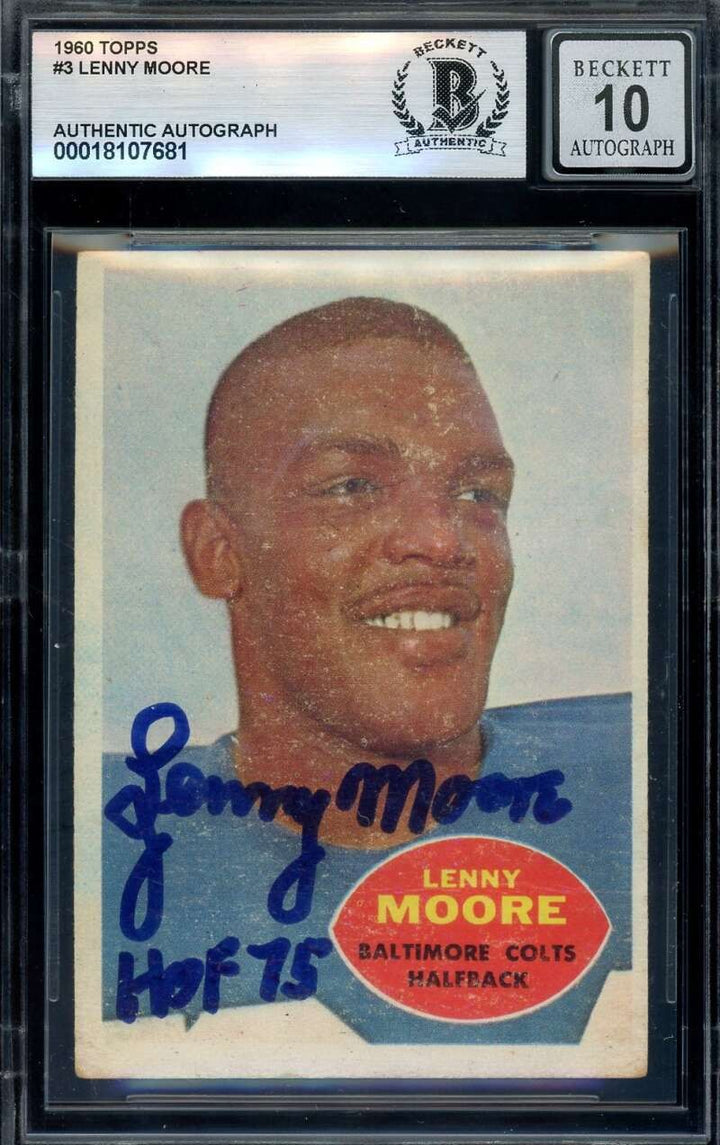 Lenny Moore Gem Mint 10 Beckett BAS Signed 1960 Topps Autograph