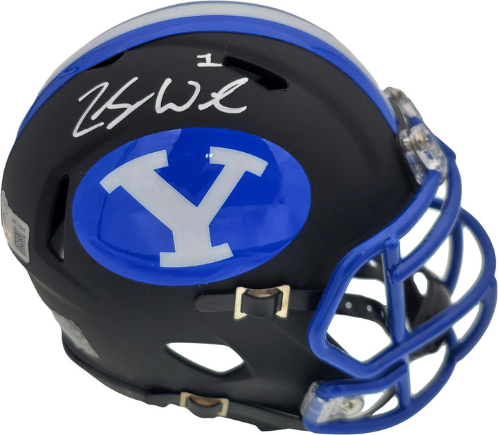 Zach Wilson Signed BYU Cougars Black Speed Mini Helmet Beckett BAS