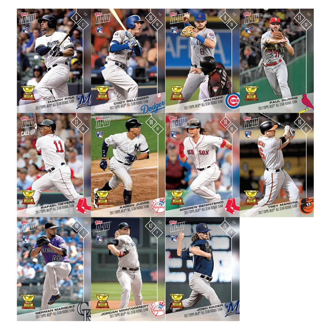 JUDGE DEVERS BELLINGER HADER+ TOPPS NOW ‘17 MLB ALL-STAR ROOKIE 11 CARD TEAM SET