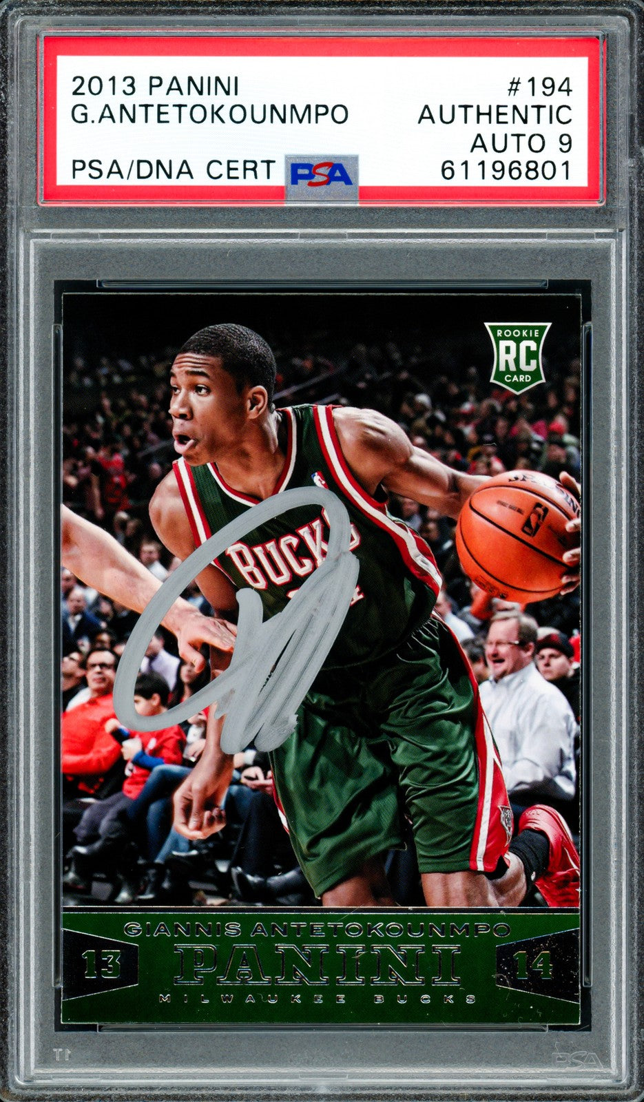 Giannis Antetokounmpo Signed 2013 Panini RC 194 Bucks Auto Mint 9 PSA/DNA