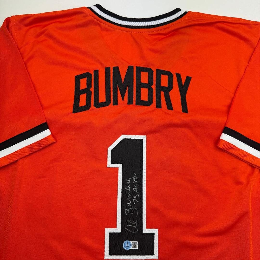 Autographed/Signed Al Bumbry 73 AL ROY Baltimore Orange Baseball Jersey BAS COA