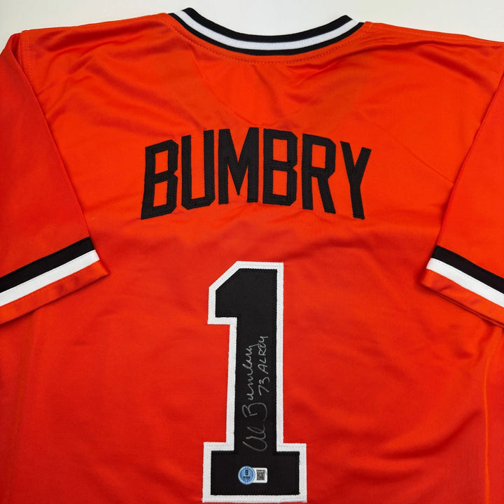 Autographed/Signed Al Bumbry 73 AL ROY Baltimore Orange Baseball Jersey BAS COA