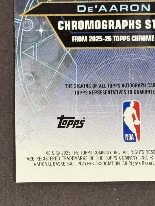 2025-26 Topps Chrome NBA De'Aaron Fox Chromographs Auto LE /99 SA Spurs
