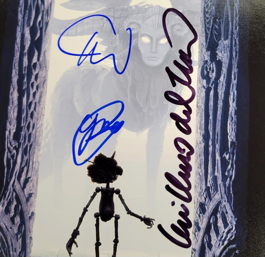 Guillermo Del Toro + Waltz + Mann signed Pinocchio 11x17 photo autograph BAS