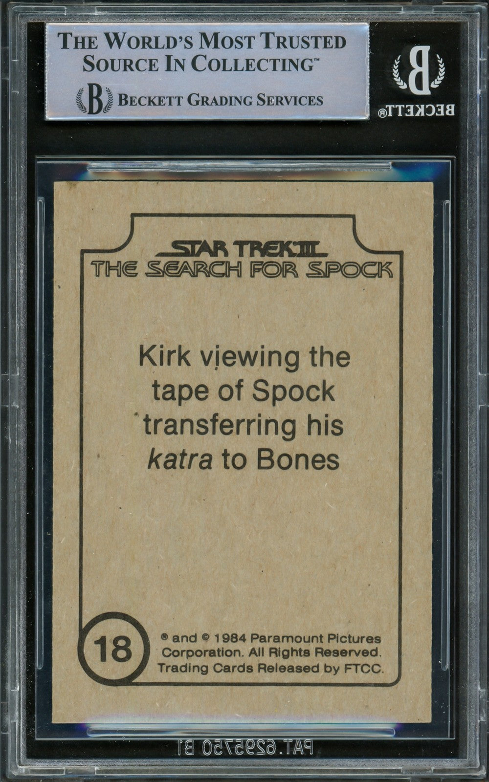 William Shatner Auto Signed 1984 FTCC Search For Spok Card 18 Star Trek Beckett