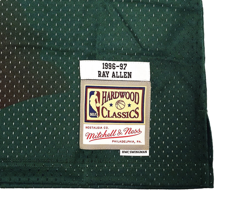 Bucks Ray Allen Auto Green Auth Mitchell Ness 96-97 Swingman Jersey L BAS