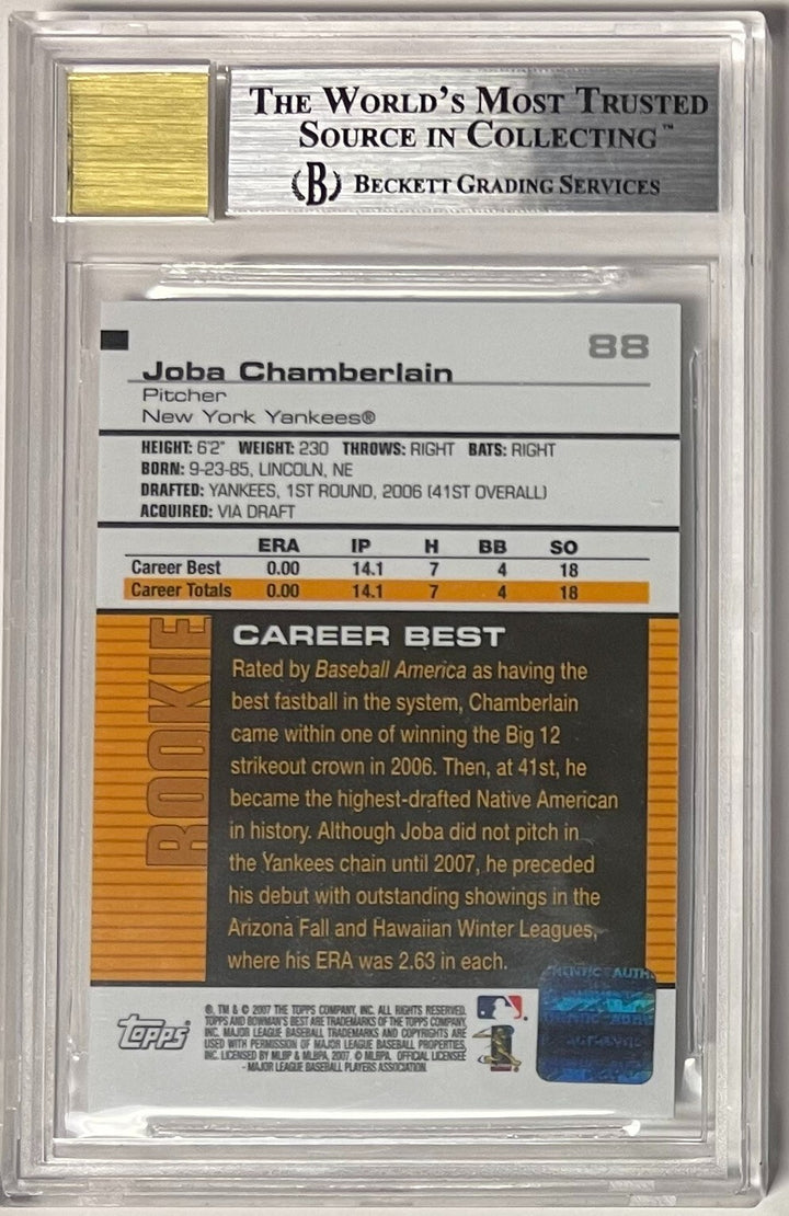 Joba Chamberlain signed 2007 Bowman's Best Rookie Auto Card- BGS Graded 9 Mint