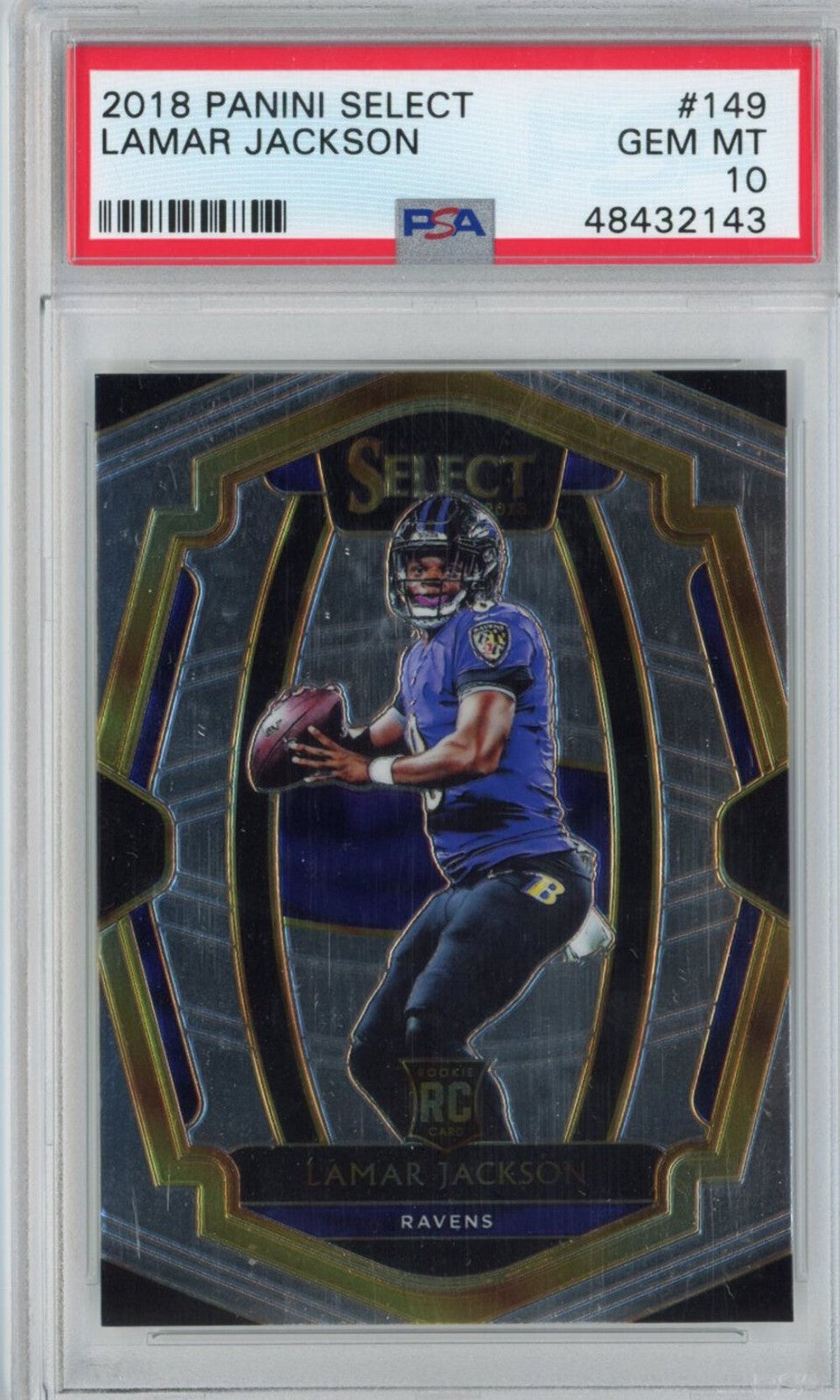 Graded 2018 Panini Select Lamar Jackson #149 Premier Level Rookie RC Card PSA 10