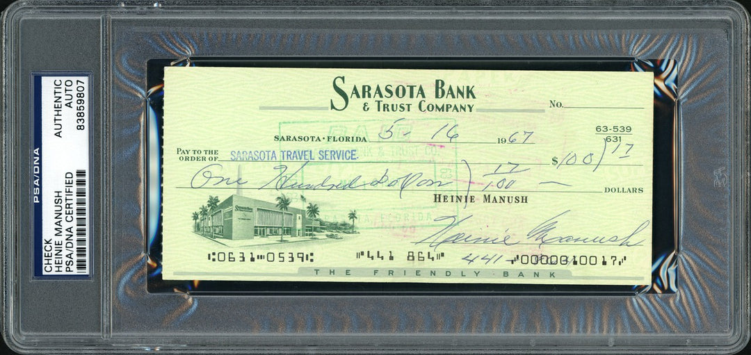 Heinie Manush Signed Check Detroit Tigers PSA/DNA
