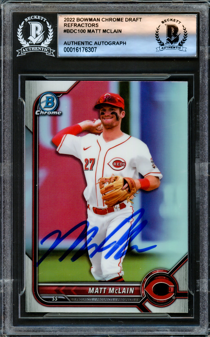 Matt McLain Autographed 2022 Bowman Draft Chrome Refractor RC Beckett 16176307