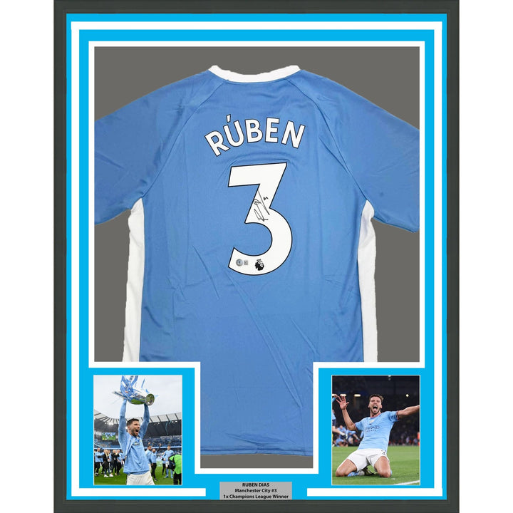 Framed Signed Ruben Dias 35x39 Manchester City Jersey Beckett COA #2