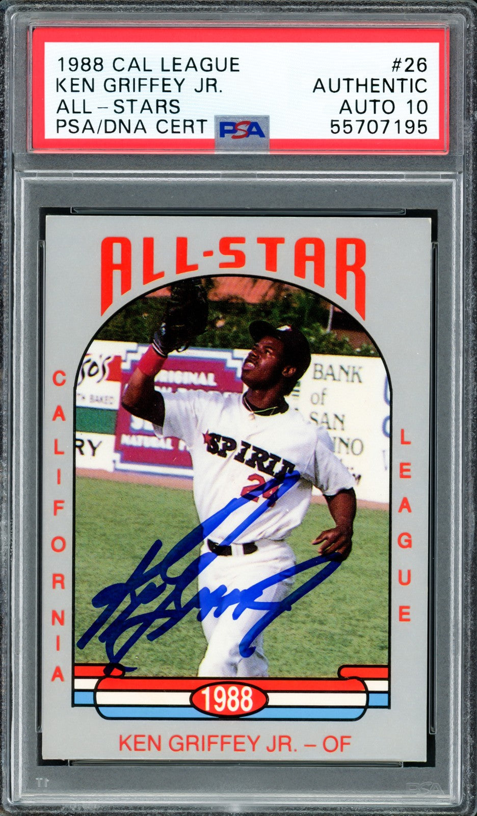 Ken Griffey Jr Auto 1988 Cal League All Stars San Bernardino RC 26 Sig 10 PSADNA