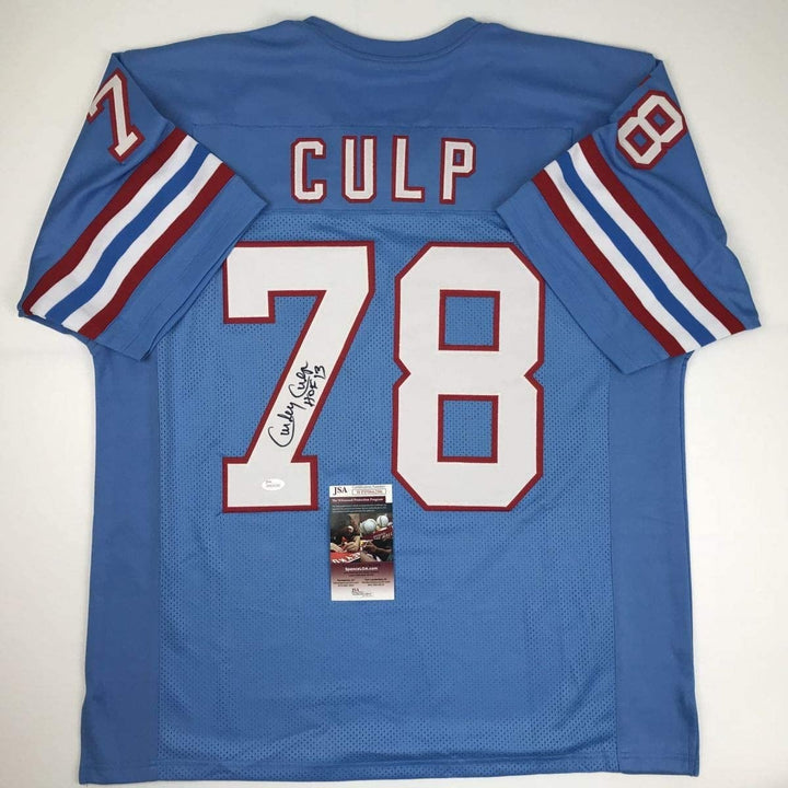 Autographed/Signed CURLEY CULP HOF 13 Houston Blue Jersey JSA COA Auto