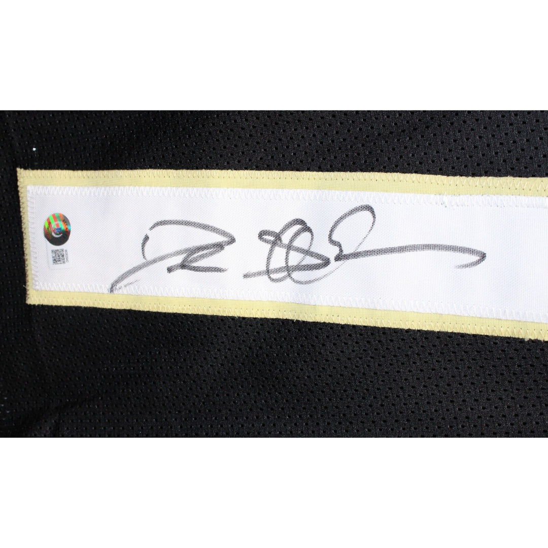Deion Sanders Autographed/Signed College Style Black Stat Jersey Beckett 42775