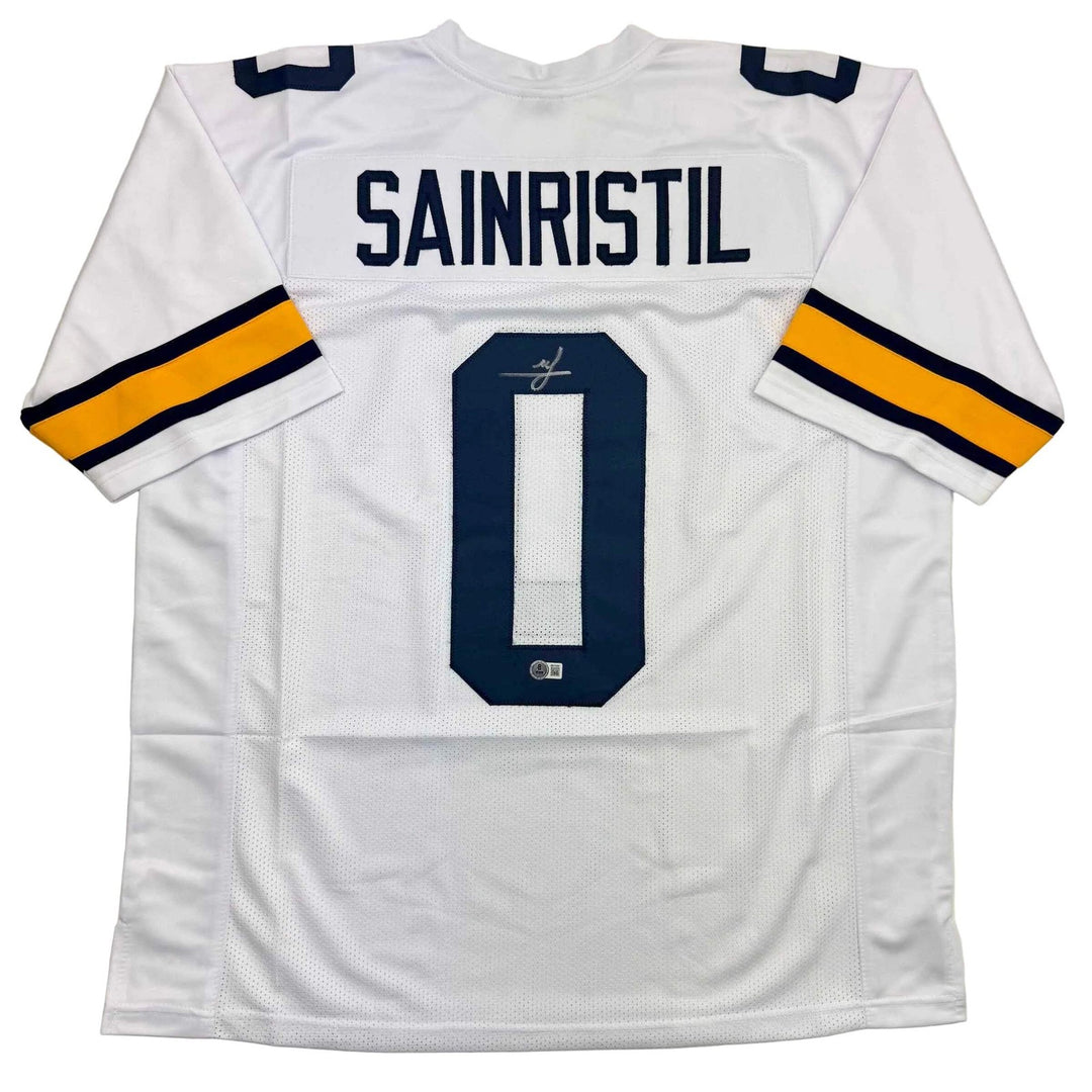 Autographed/Signed Mike Sainristil Michigan White College Jersey Beckett BAS COA