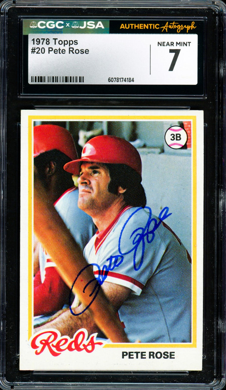 Pete Rose Signed 1978 Topps Card 20 Cincinnati Reds Grade 7 CGC x JSA