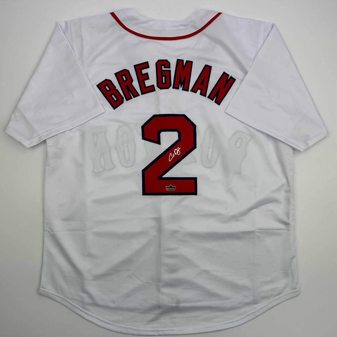 Facsimile Autographed Alex Bregman Boston White Reprint Jersey Size Men's XL