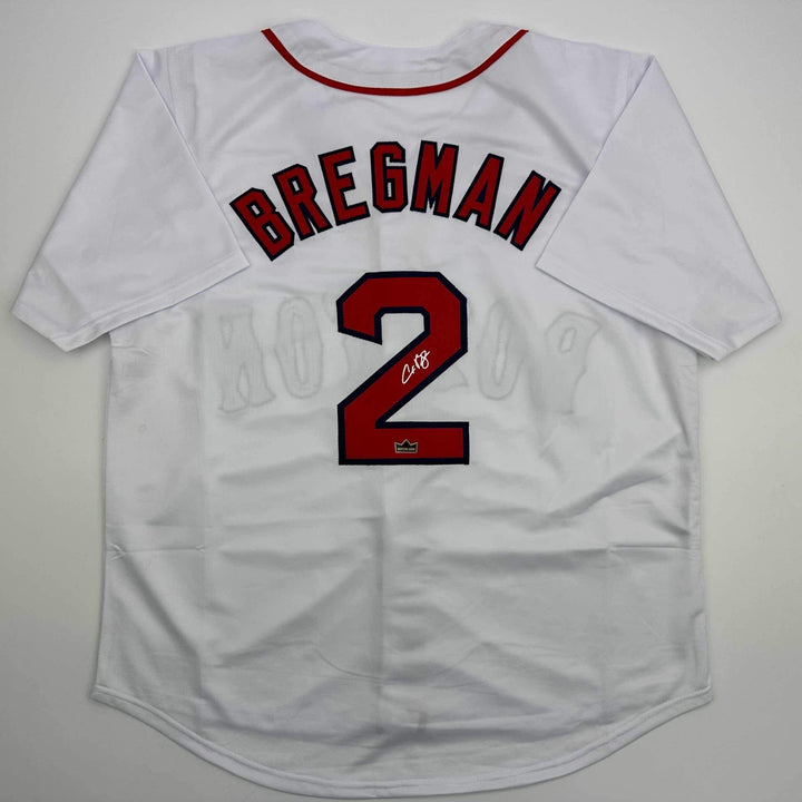 Facsimile Autographed Alex Bregman Boston White Reprint Jersey Size Men's XL