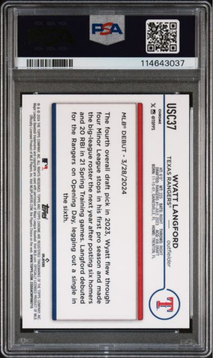 Graded 2024 Topps Chrome UPD Wyatt Langford #USC37 Rookie Baseball Card PSA 10