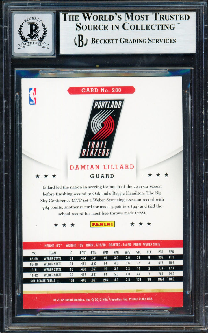 Damian Lillard Auto 2012-13 Panini Hoops RC 280 Trail Blazers Auto GM 10 Beckett