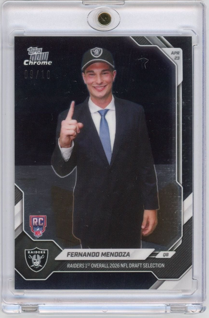 2026 Topps Now Fernando Mendoza FMEN Black Chrome /10 Draft Pick Rookie RC Card