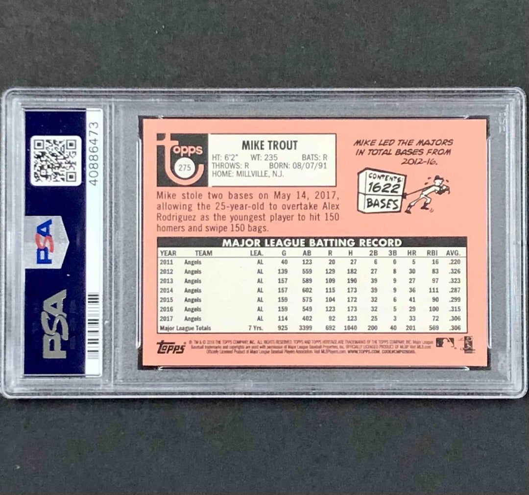2018 Topps Heritage #275 Mike Trout 100th Anniversary Gold SP /25 ~ PSA 10 Pop 6