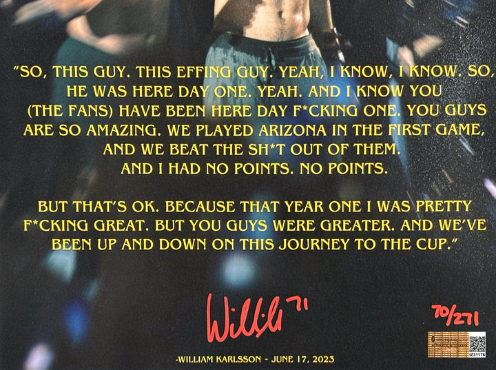 William Karlsson Signed 11x14 Stanley Cup Parade Speech Photo /271 Vegas Knights