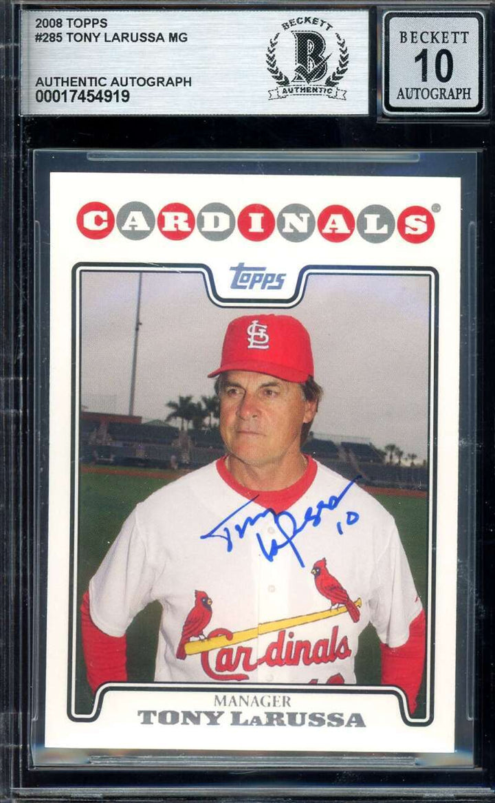 Tony LaRussa Gem Mint 10 Beckett BAS Signed 2008 Topps Autograph