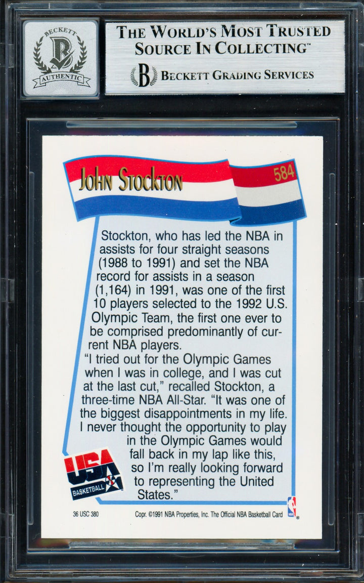 John Stockton Auto 1991-92 Hoops Card 584 1992 USA Dream Team Auto GM 10 Beckett