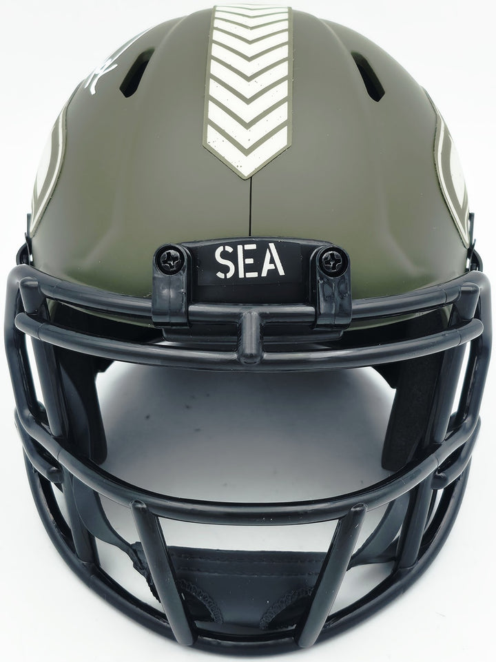 Zach Charbonnet Auto Seahawks Army Green Salute to Service Speed Mini Helmet MCS
